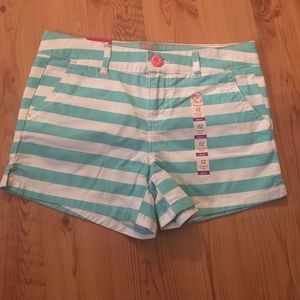 White and Teal Striped Shorts