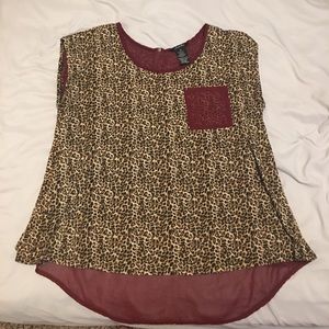 cheetah burgundy top with zipper back