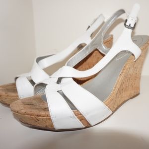 GUESS White Leather & Cork Wedges
