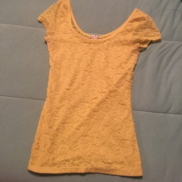 Yellow Short Sleeve Lace Shirt - Picture 1 of 3