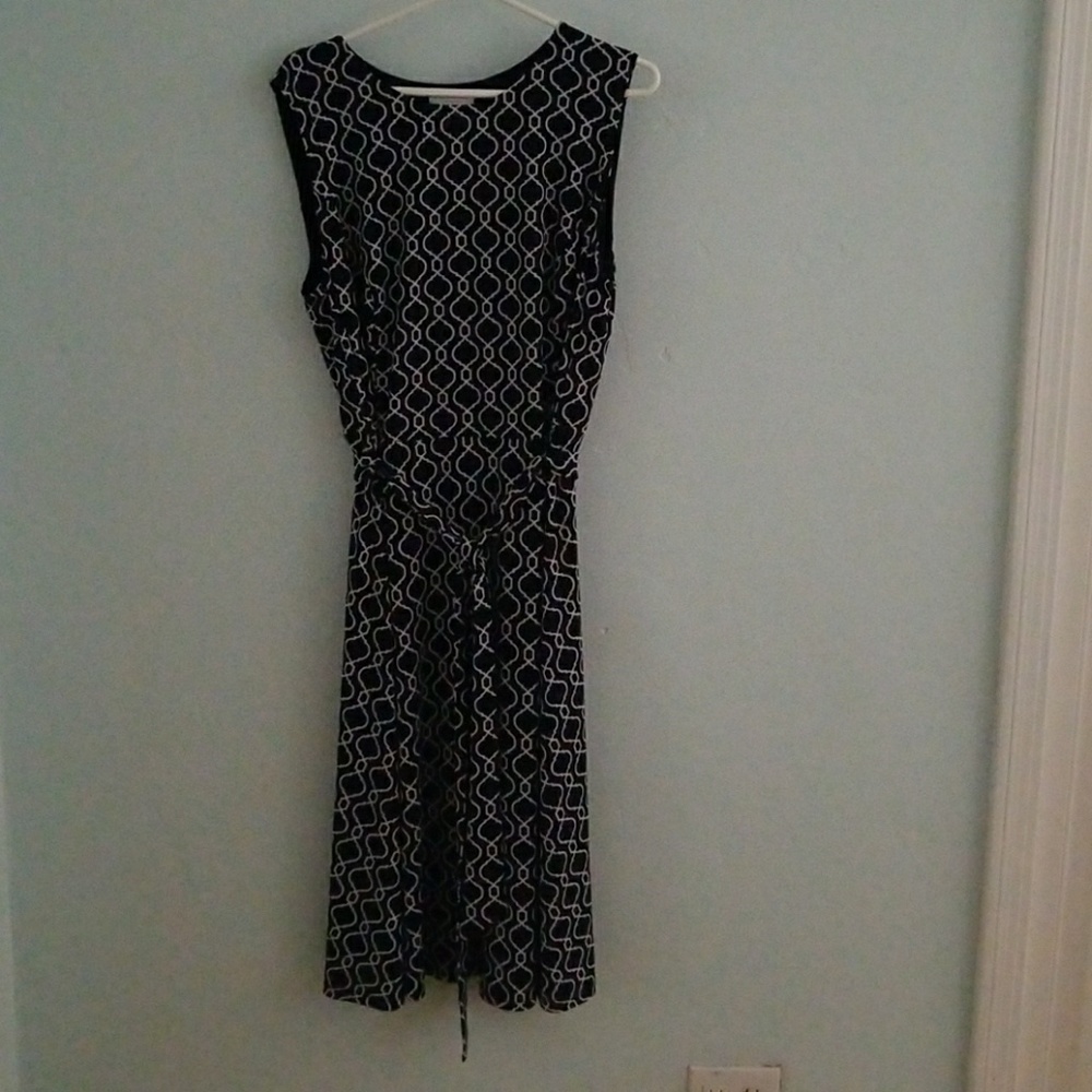 Classic Preppy Print Dress in Navy and White