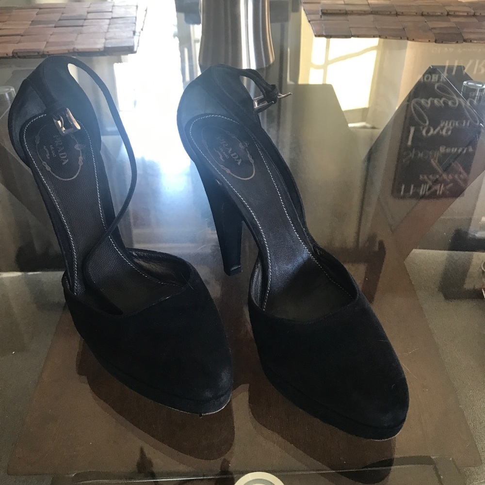 Black Suede Prada Ankle Straps