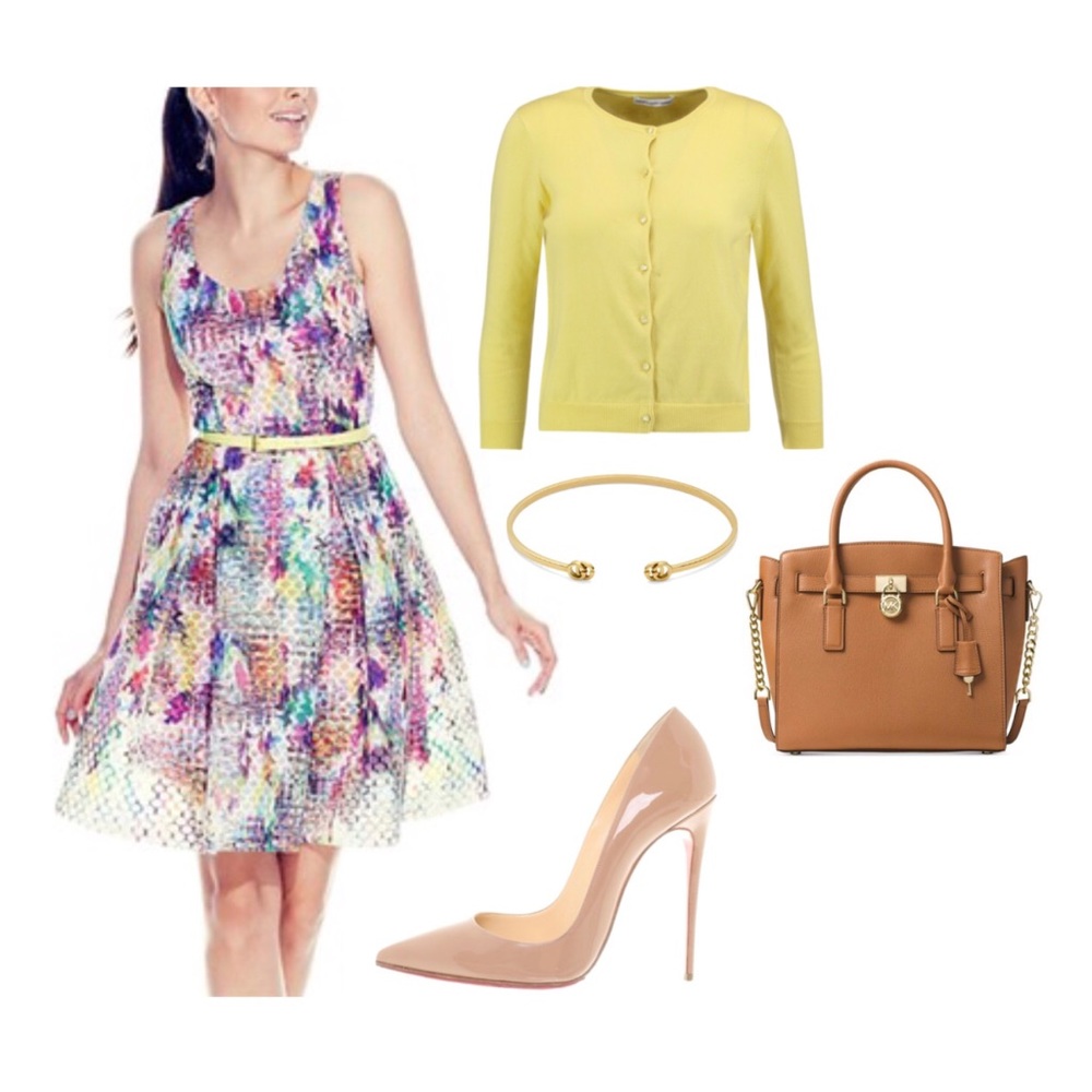 New York & Company Watercolor Fit & Flare Dress