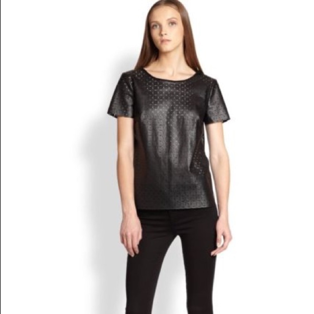 Ella Moss Deborah Laser-cut Faux Leather Top XS