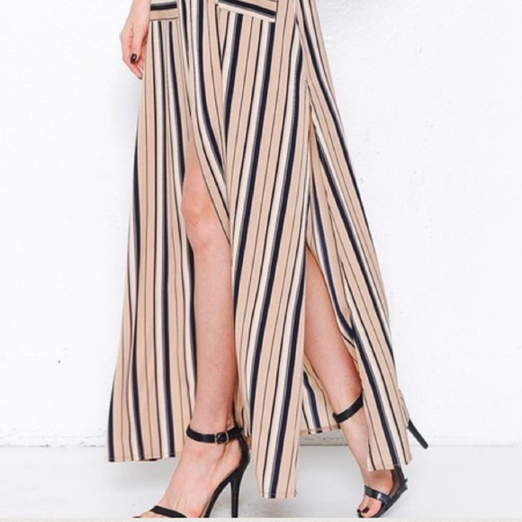 Latiste cream navy stripe wrap maxi robe dress - Picture 2 of 7