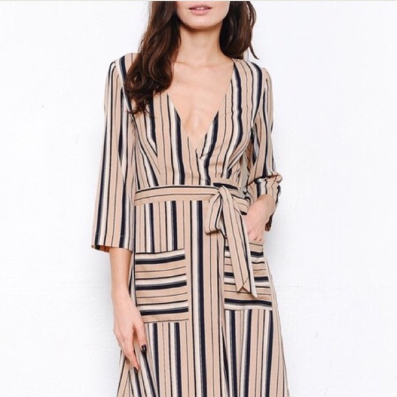 Latiste cream navy stripe wrap maxi robe dress - Picture 3 of 7