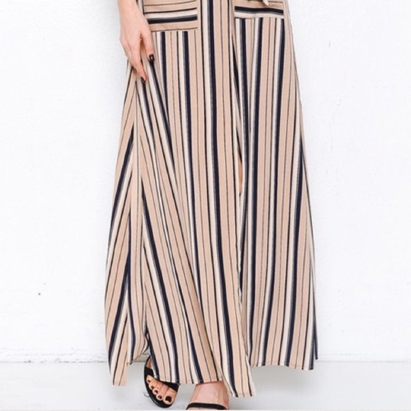 Latiste cream navy stripe wrap maxi robe dress - Picture 4 of 7