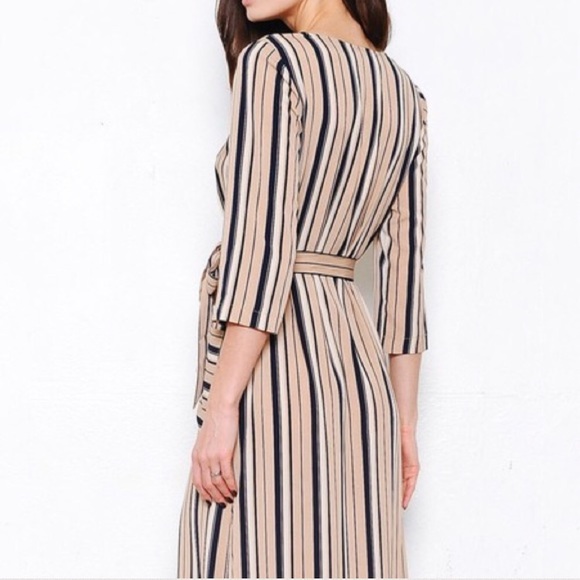 Latiste cream navy stripe wrap maxi robe dress - Picture 5 of 7