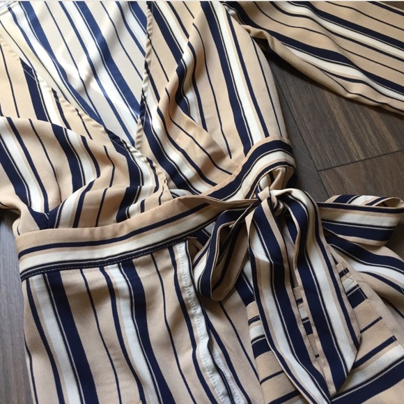Latiste cream navy stripe wrap maxi robe dress - Picture 7 of 7