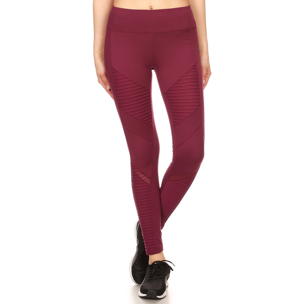 ONE MEDIUM LEFT Burgundy Moto Style Comfy Leggings - Picture 3 of 6