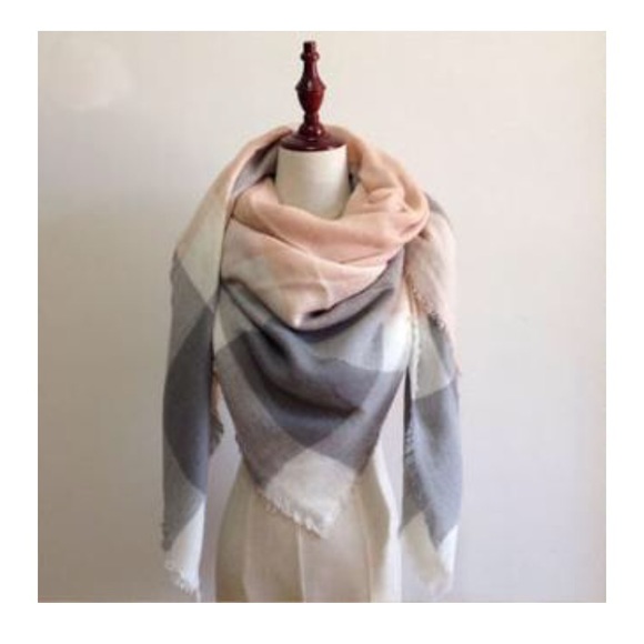 Blush / grey plaid blanket scarf - Picture 2 of 6