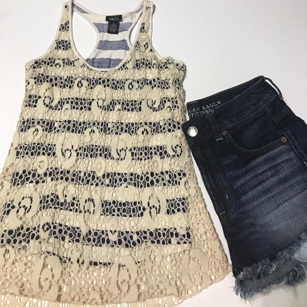 Blue and white with lace racer back tank