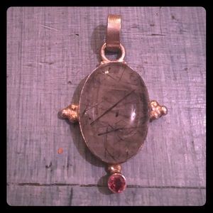 Tourmalated Quartz n pink tourmaline stone pendant