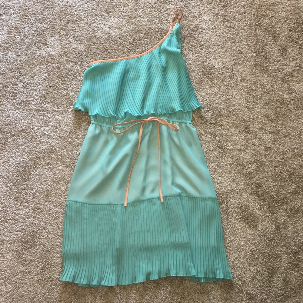 Light blue, one shoulder dress