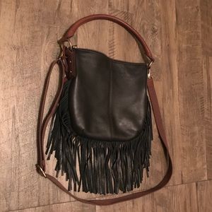 Fossil Molly Fringe Hobo in Black