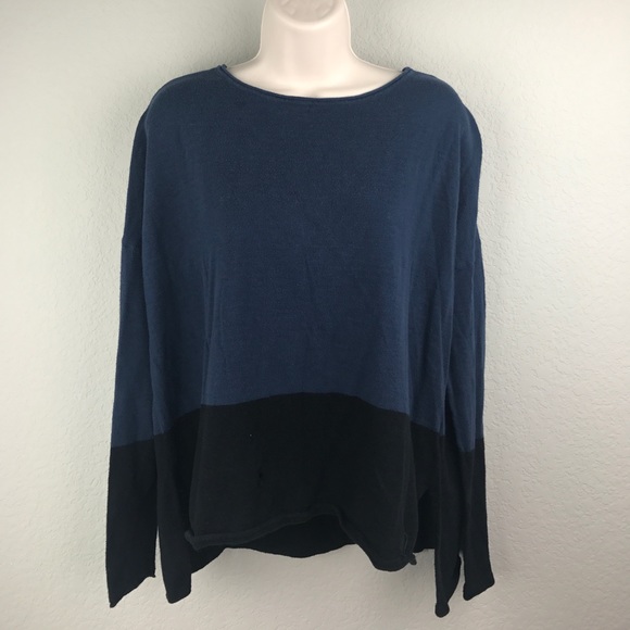Vince Sweaters - Vince navy black boxy cotton grunge stripe sweater