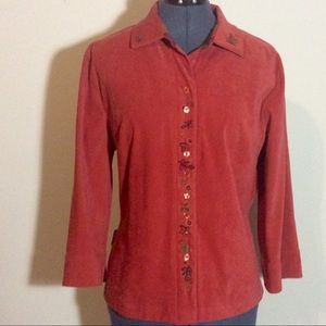 CHRISTOPHER & BANKS Leaf Embellished Button-Up Top