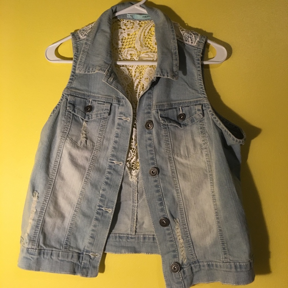 Lace Back Jean Vest