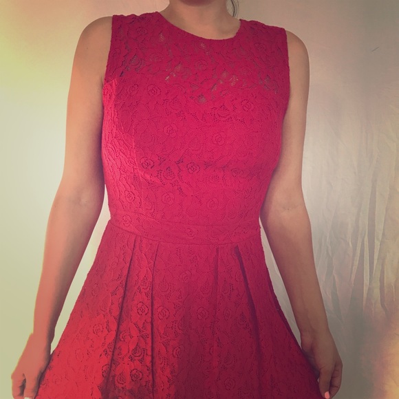 oasis red lace skater dress