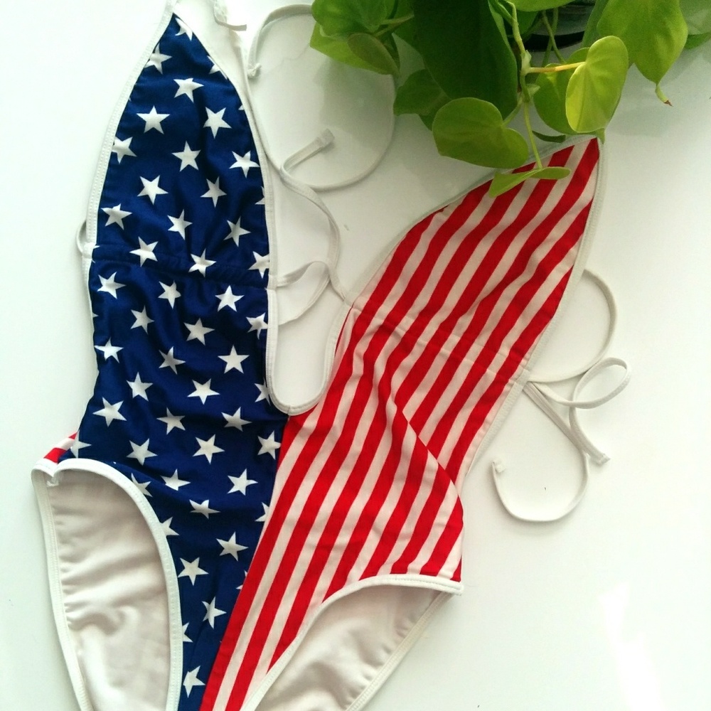 American Apparel American flag bathing suit L