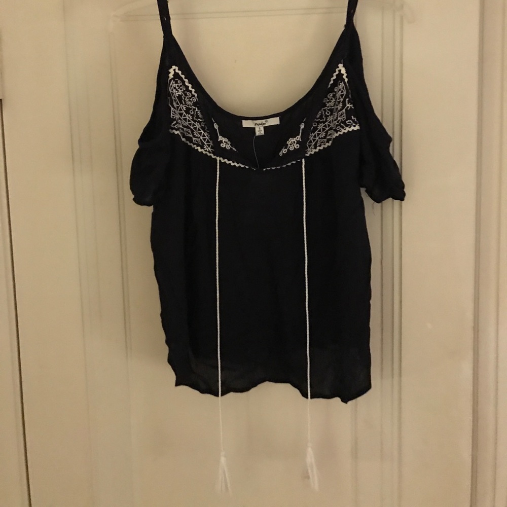 Papaya cold-shoulder peasant top