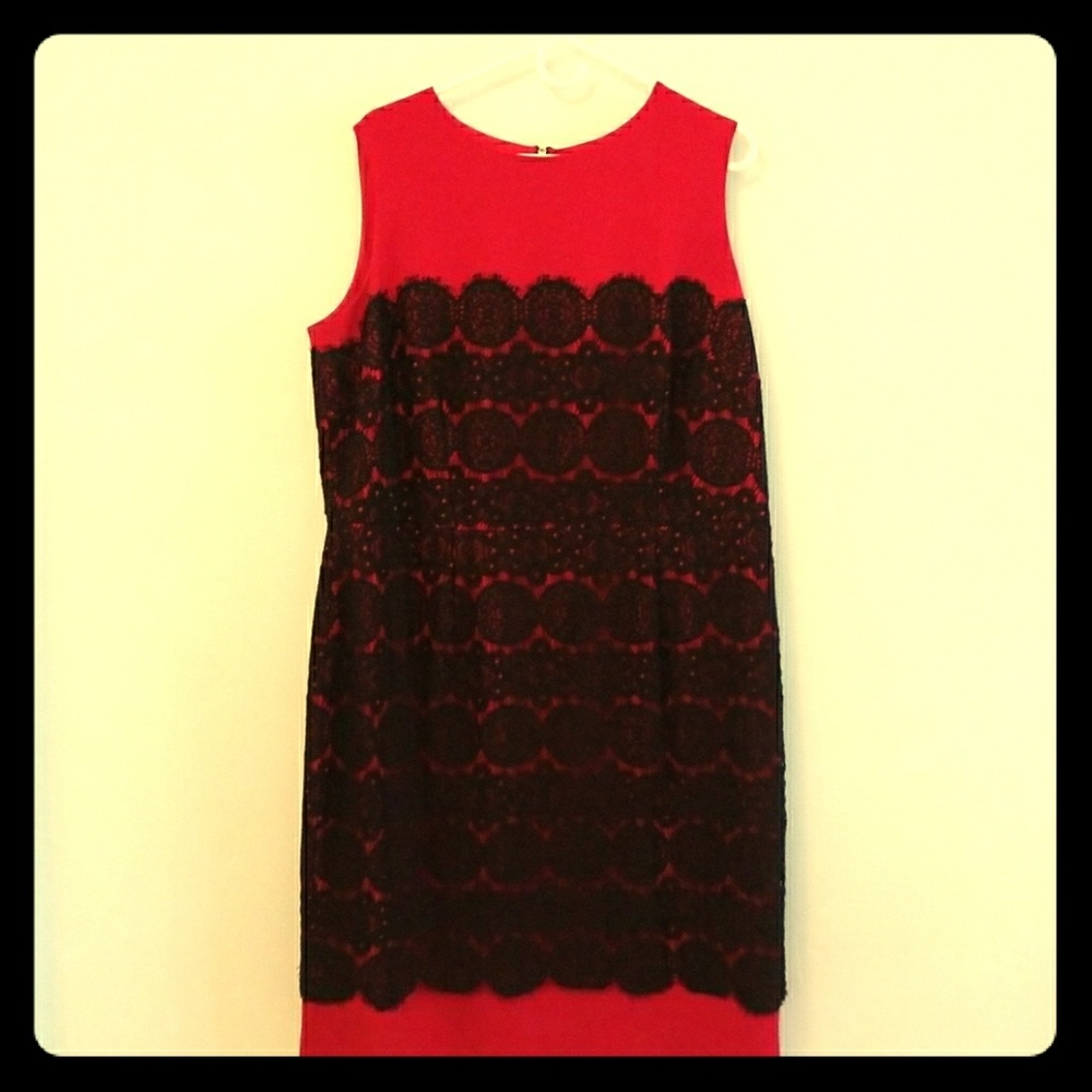 Red dress with lace overlay