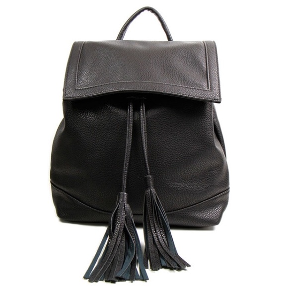 Handbags - Chic Black Tassel Backpack