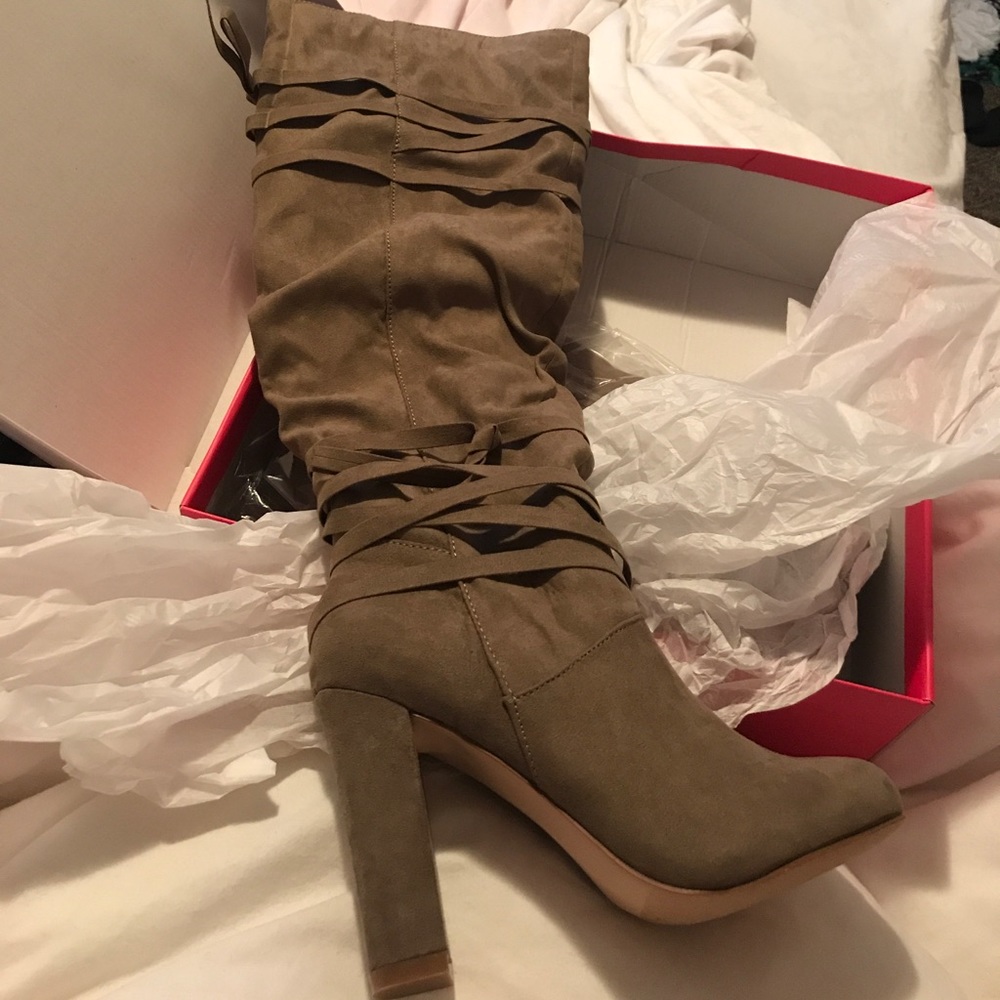Taupe winter knee high boots