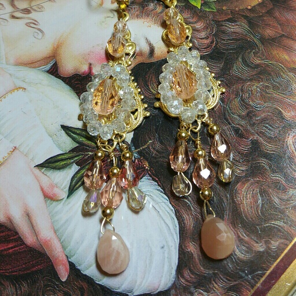 #0055 Chandelier Moonstone and Crystal Earrings - Picture 1 of 2