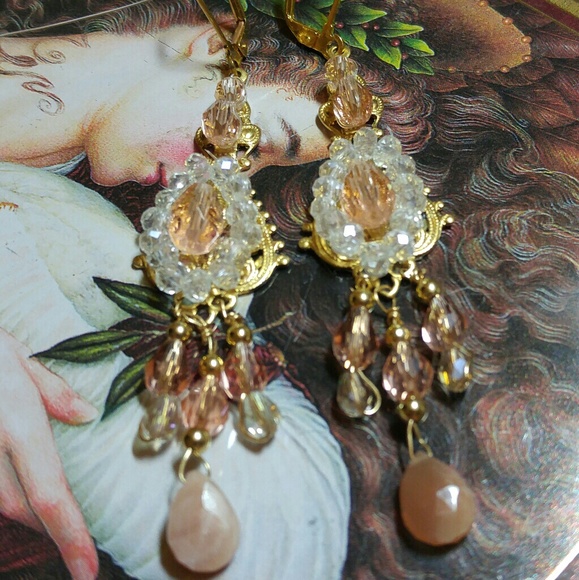#0055 Chandelier Moonstone and Crystal Earrings - Picture 2 of 2