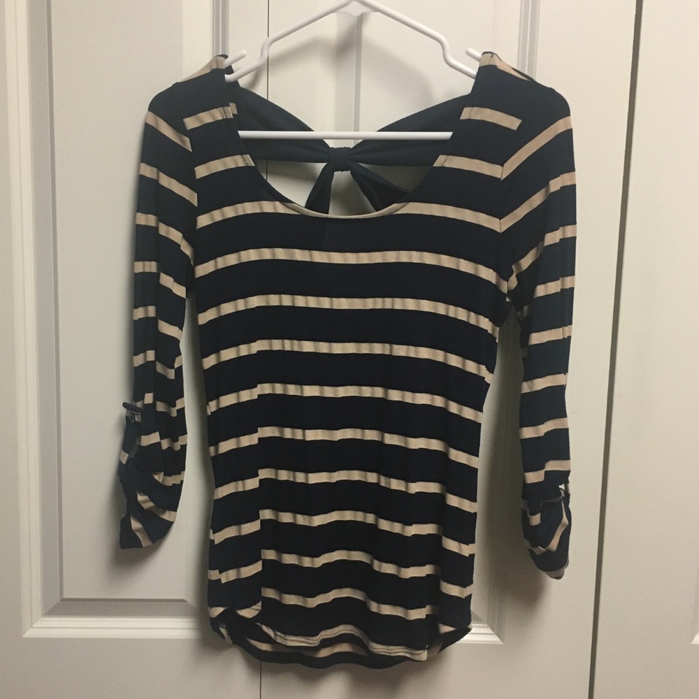 Navy and Cream Striped Shirt w/ Back Accent