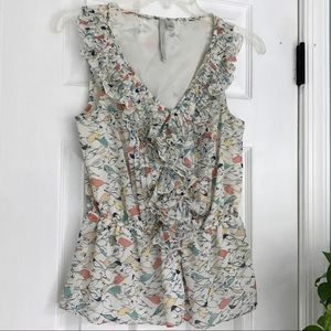 Lauren Conrad Bird Print Ruffle Blouse