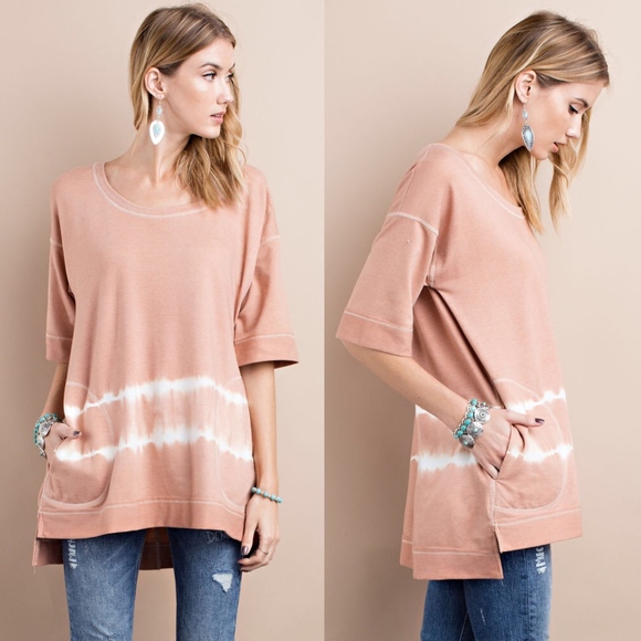 CALISTO Boxy Top w/Pockets - PEACH - Picture 2 of 3