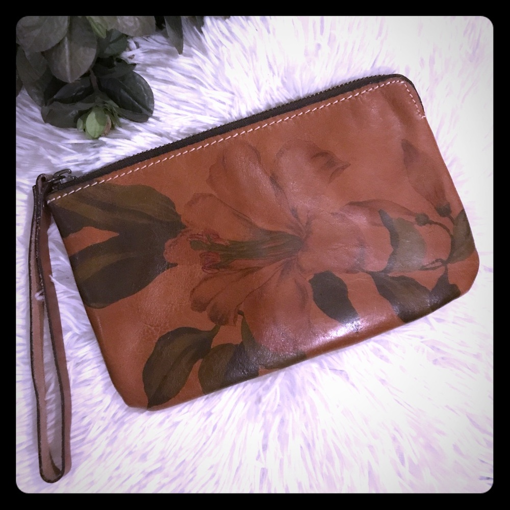 Leather floral print wristlet