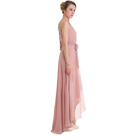 💥 SALE Sheer Blush Rose Halter Chiffon Maxi Gown - Picture 3 of 8