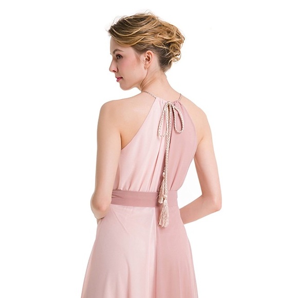 💥 SALE Sheer Blush Rose Halter Chiffon Maxi Gown - Picture 4 of 8