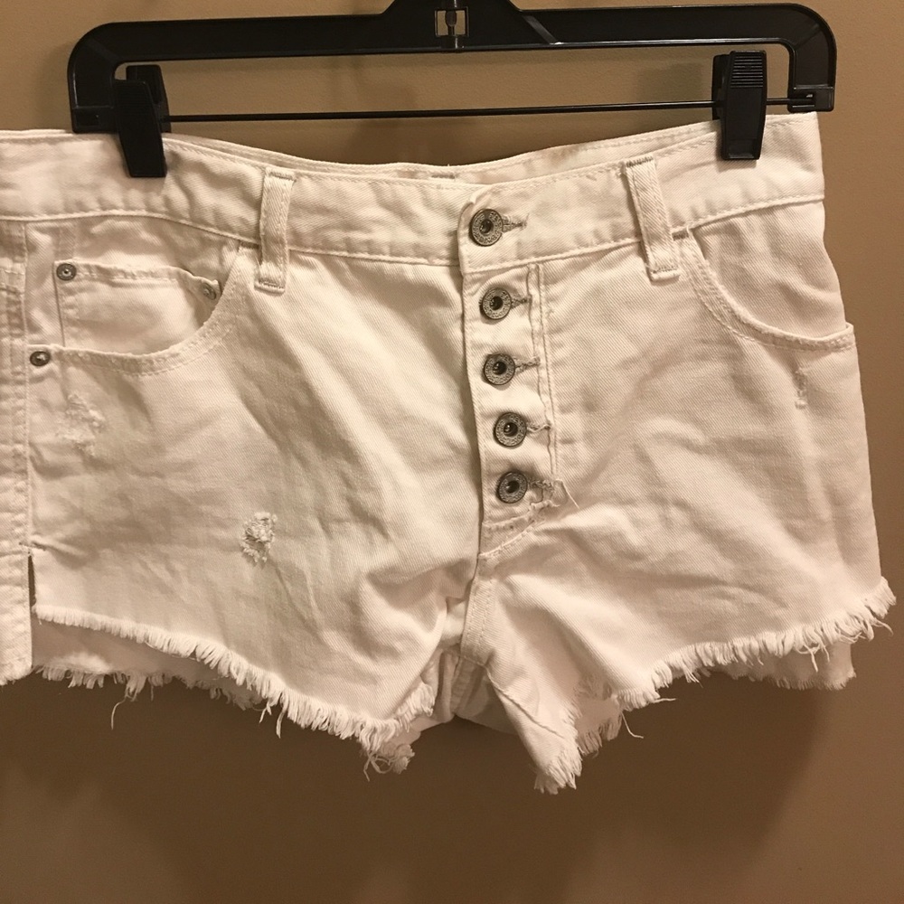 Free People White Distressed Denim Shorts