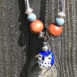 Blue ceramic owl necklace