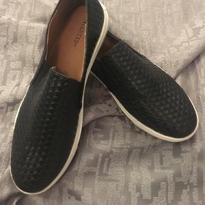 Black woven-look slip on sneakers