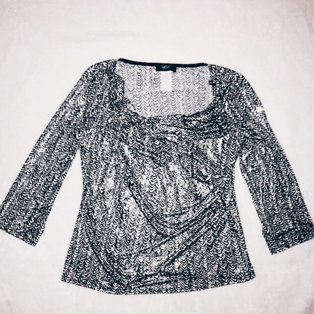 MSK Petites Black And White Slouchy Cowl Neck Top