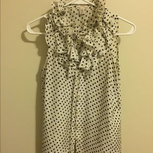 J crew ruffle black and white polka dot shirt