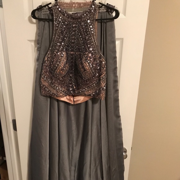 2 piece Gun Metal Grey Prom Dress. Worn One time - Picture 1 of 8