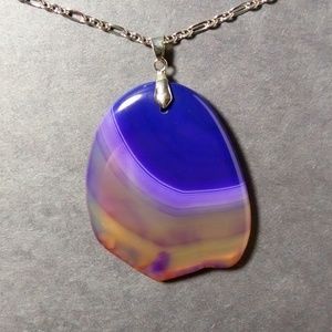 Large Stone Pendant Chain Necklace 28" - Purple an