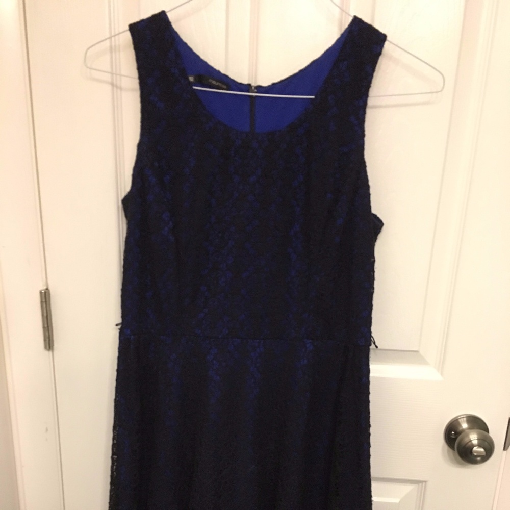 Maurices Cobalt Dress with Black Lace Overlay o