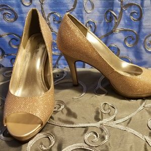 Rose gold peep toe heels