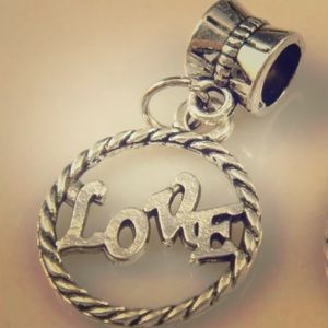 "Love" Dangle Charm Bead Tibetan Silver