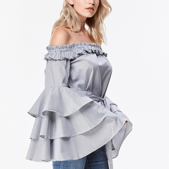 TOP FLARED RUFFLES SLEEVE TOP - Picture 3 of 4