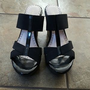 Black wedge sandals
