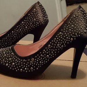 Woman's Silver Studded Black High Heels