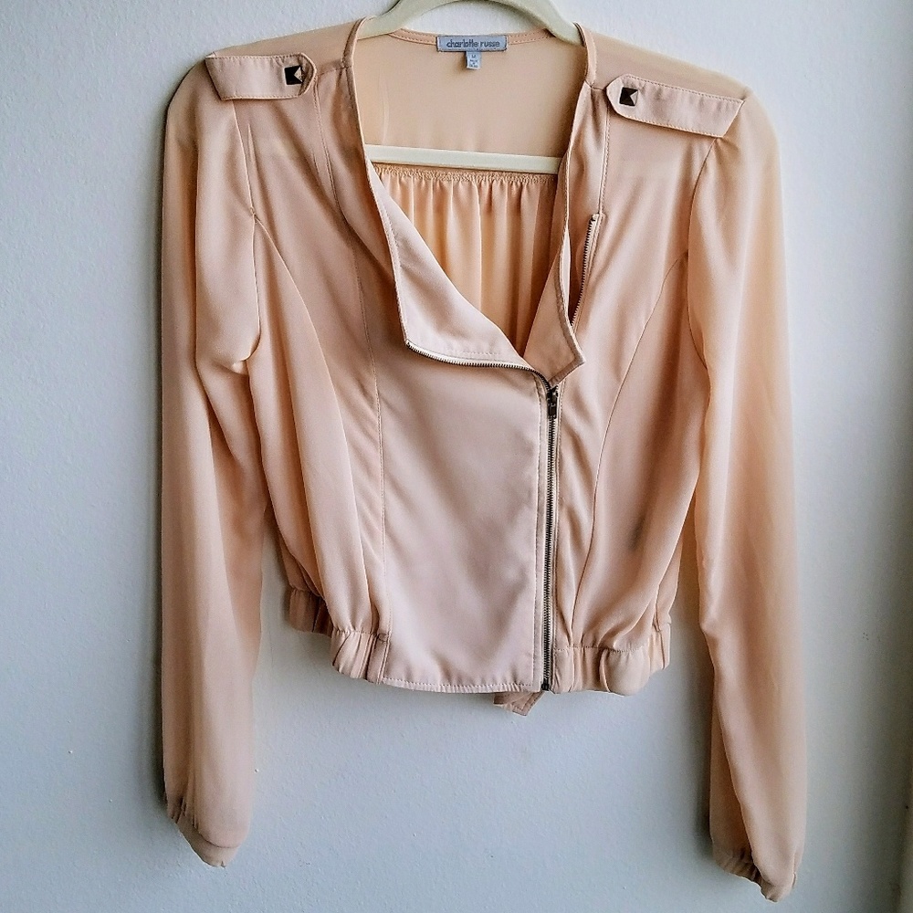 🍂Charlotte Russe Sheer Cream Bomber Jacket🍂